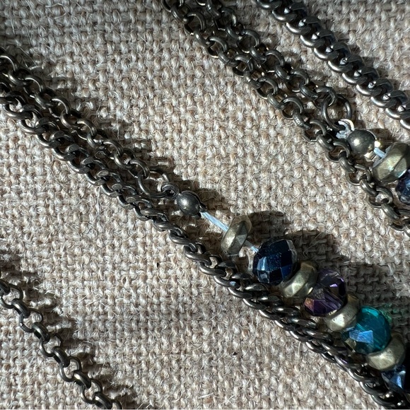 Bronze chain multilayer oil slick borealis beaded shiny crystal necklace - Picture 3 of 7